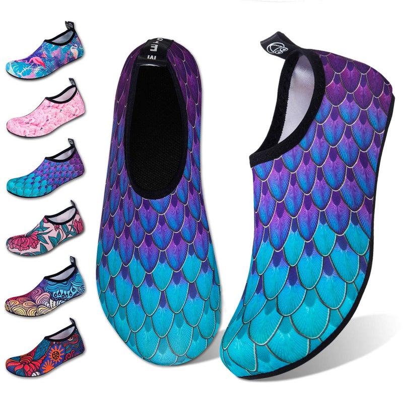 WateLves Water Shoes for Womens Mens Barefoot Quick-Dry Aqua Socks for Beach Swim Surf Yoga Exercise Camping Must Haves (Fishscale Bluegreen, 36/37) - Image 1